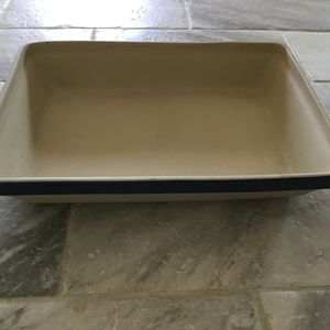 *Used* Stoneware Rectangular Casserole Dish with Blue Rim